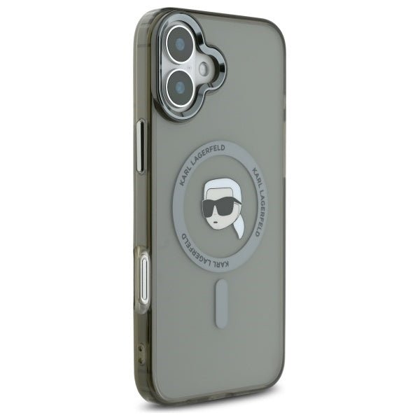 Karl Lagerfeld iPhone 16 - IML Metal Karl Head - MagSafe Σκληρή Θήκη με Πλαίσιο Σιλικόνης - Black - KLHMP16SHLSKIK