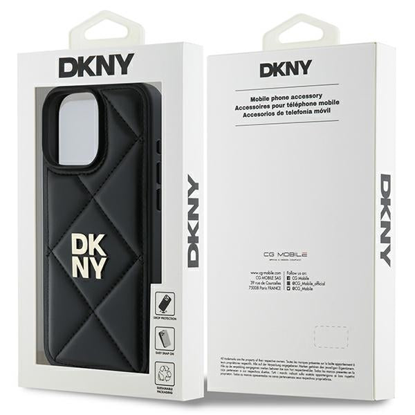 DKNY iPhone 16 Pro Max - Quilted Stack Logo Σκληρή Θήκη με Επένδυση Συνθετικού Δέρματος - Black