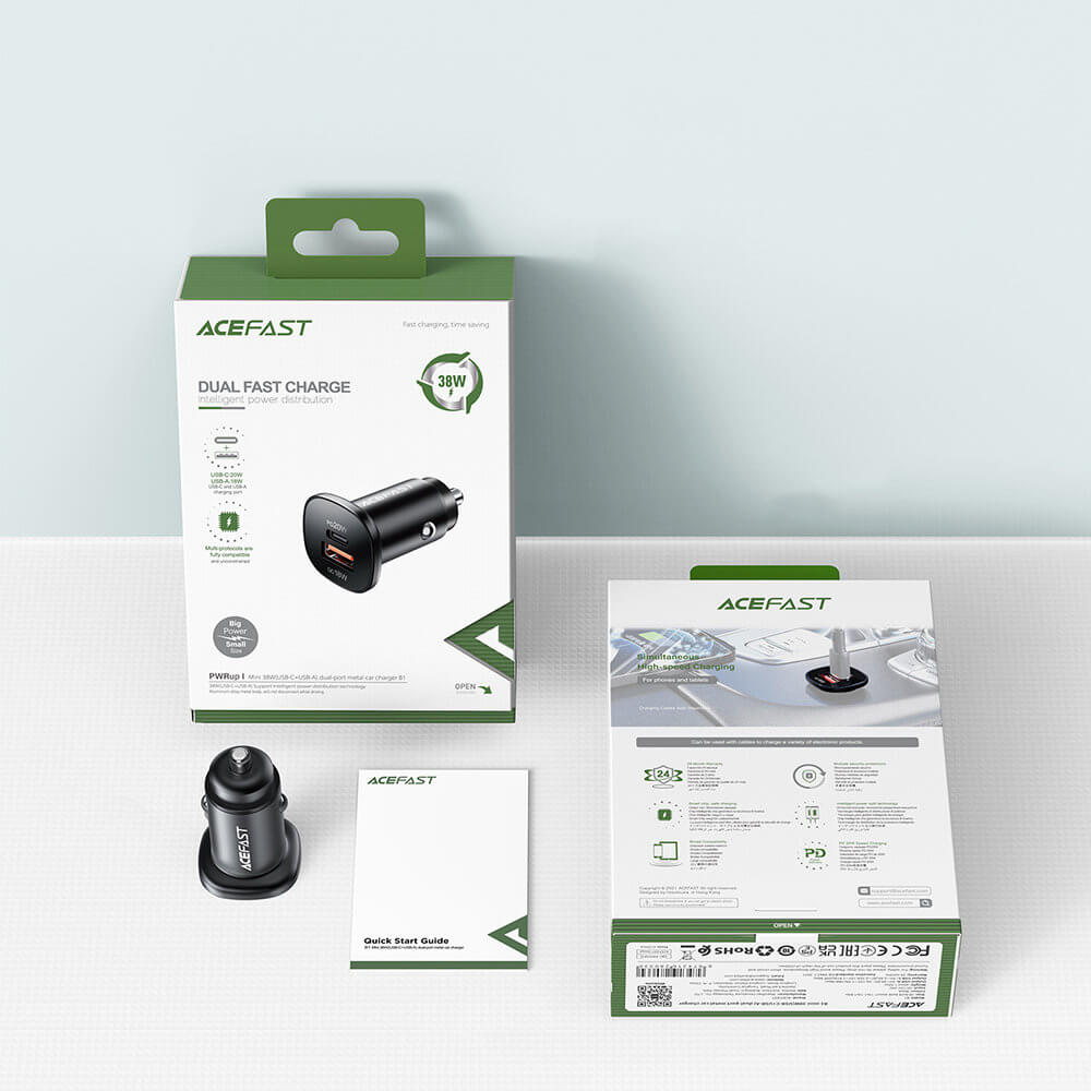 Acefast B1 Φορτιστής Αυτοκινήτου Γρήγορης Φόρτισης 3.0 38W USB Type C / USB - Black