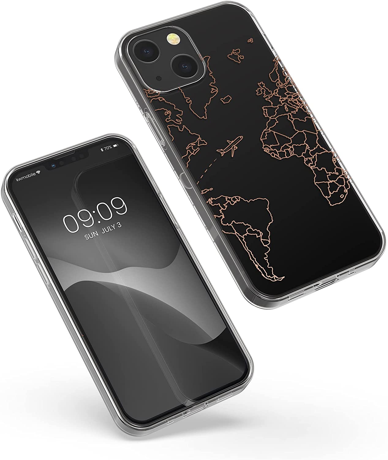 KW iPhone 13 Θήκη Σιλικόνης TPU Design Travel Airplane - Διάφανη / Rose Gold - 57143.02