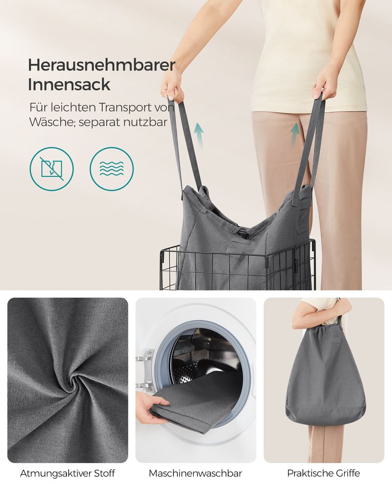 Songmics Καλάθι Απλύτων με Μεταλλικό Πλαίσιο - 50L - Black / Grey - LCB150G01