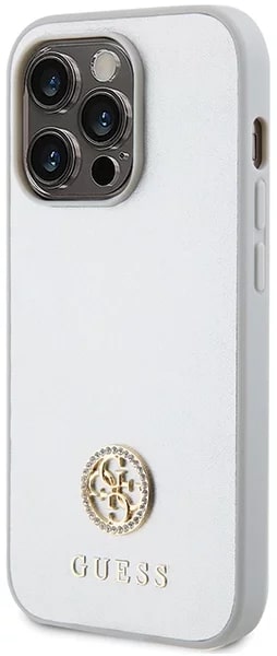 Guess iPhone 15 Pro Max 4G Strass Metal Logo Θήκη με Επένδυση Συνθετικού Δέρματος - Silver - GUHCP15XPS4DGPS