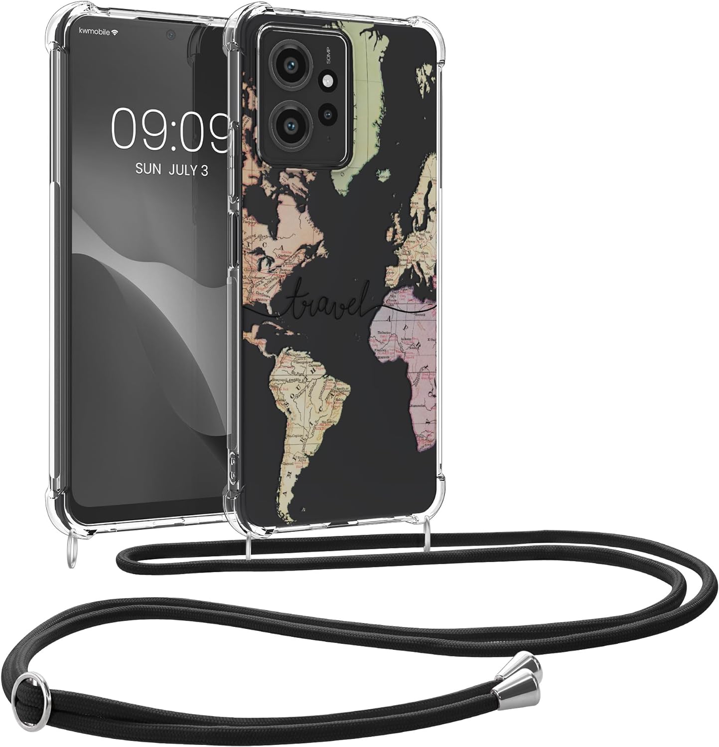 KW Xiaomi Redmi Note 12 4G Θήκη Σιλικόνης TPU με Λουράκι - Design Travel - Black / Multicolor / Διάφανη