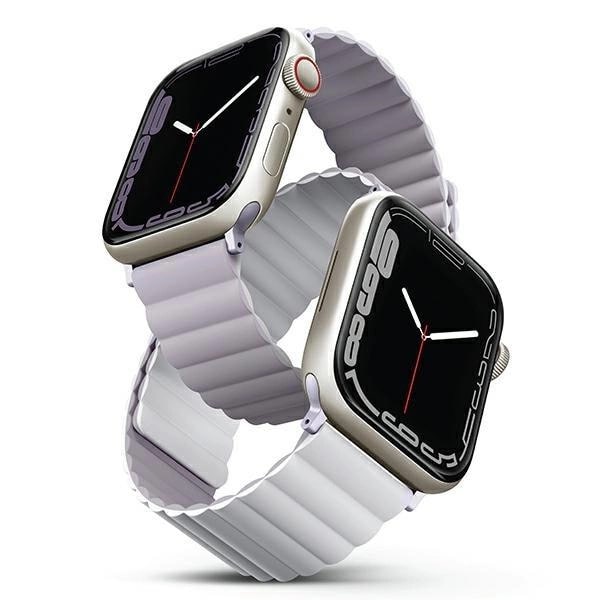 Uniq Λουράκι Apple Watch 2 / 3 / 4 / 5 / 6 / 7 / 8 / 9 / SE - 38 / 40 / 41 mm Revix Μαγνητικό Σιλικόνης Διπλής Όψης - Lilac / White