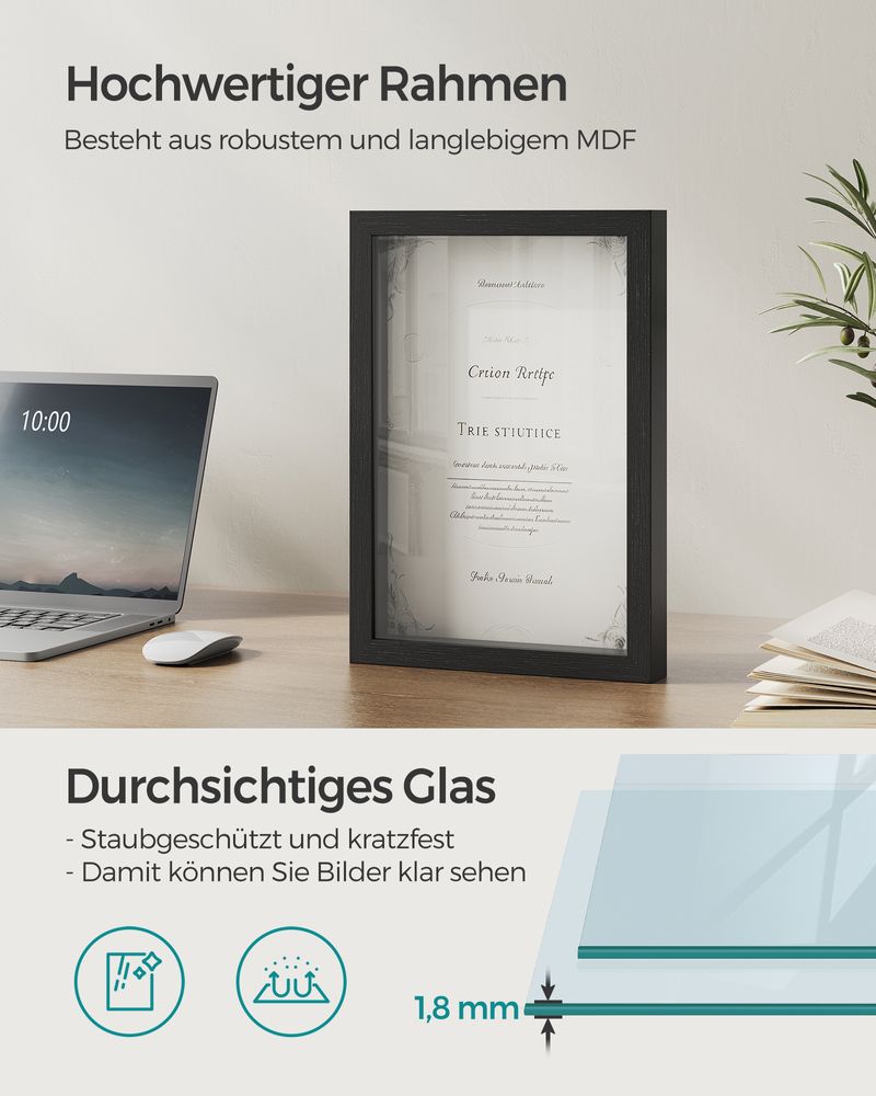 Songmics Σετ με 2 Ξύλινες Κορνίζες Κολάζ Μεγέθους A4 - 36.5 x 26 cm - Ash Black - RPF019B02