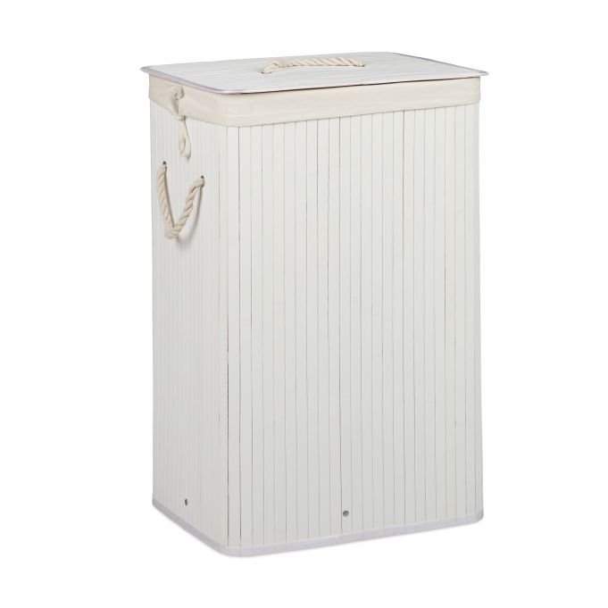 Relaxdays XL Καλάθι Απλύτων από Μπαμπού με Καπάκι - White / Creme - 4052025989187
