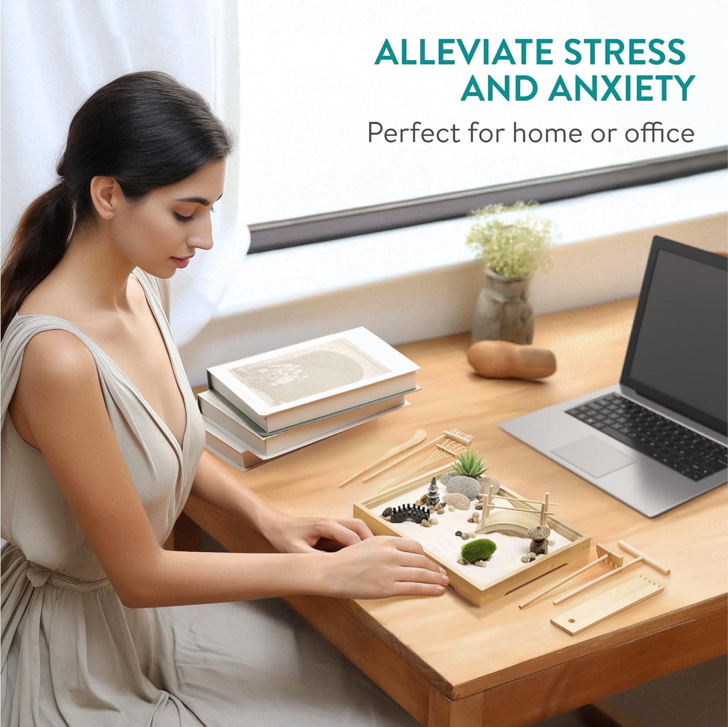 Navaris Διακοσμητικό Κιτ Μίνι Κήπου για Χαλάρωση και Διαλογισμό με Ορθογώνιο Δίσκο - White Sand - 61129.03