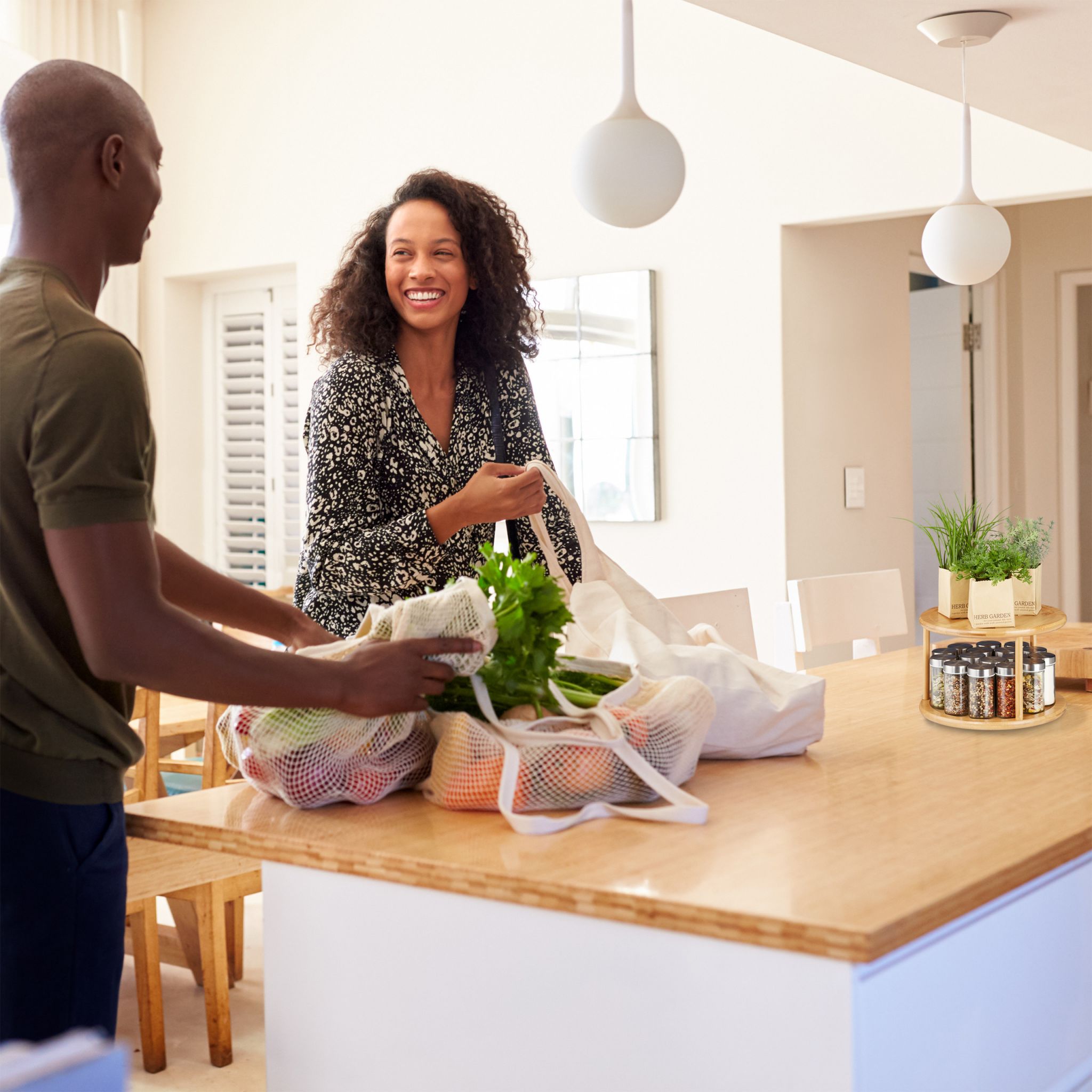 Relaxdays Περιστρεφόμενο Ράφι Κουζίνας από Μπαμπού - Natural - 4052025274894