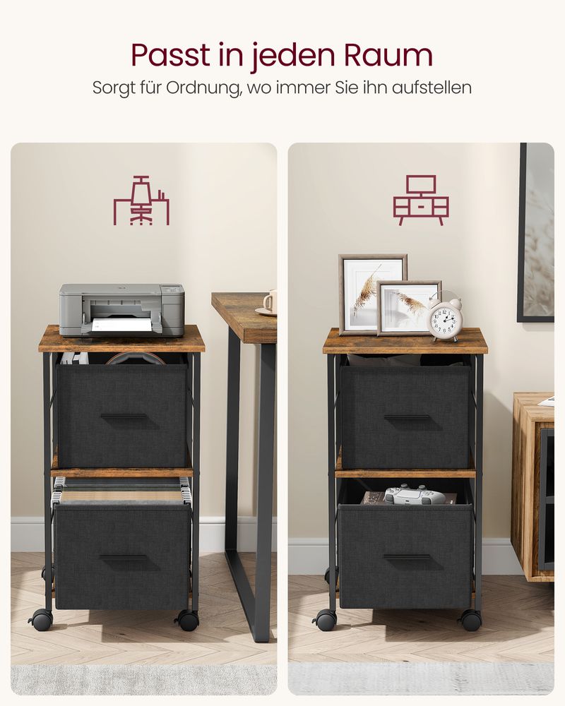 Vasagle Τροχήλατη Βάση Εκτυπωτή / Αρχειοθήκη με 2 Συρτάρια με Χωρητικότητα Εγγράφων A4 - 37.5 x 38.5 x 68.7 cm - Vintage Brown / Ink Black - OFC056B01