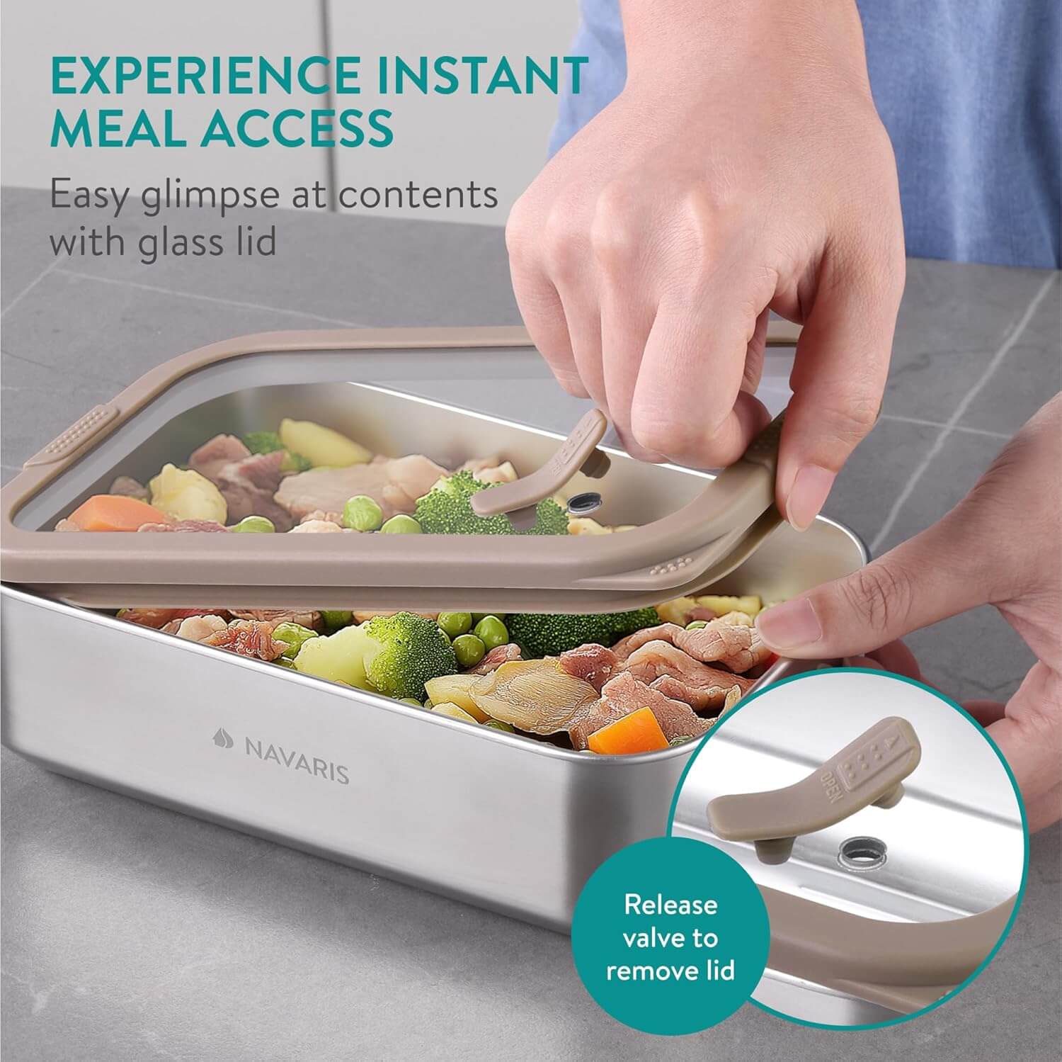 Navaris Σετ με 2 Δοχεία Αποθήκευσης Φαγητού από Ανοξείδωτο Ατσάλι - Silver / Brown