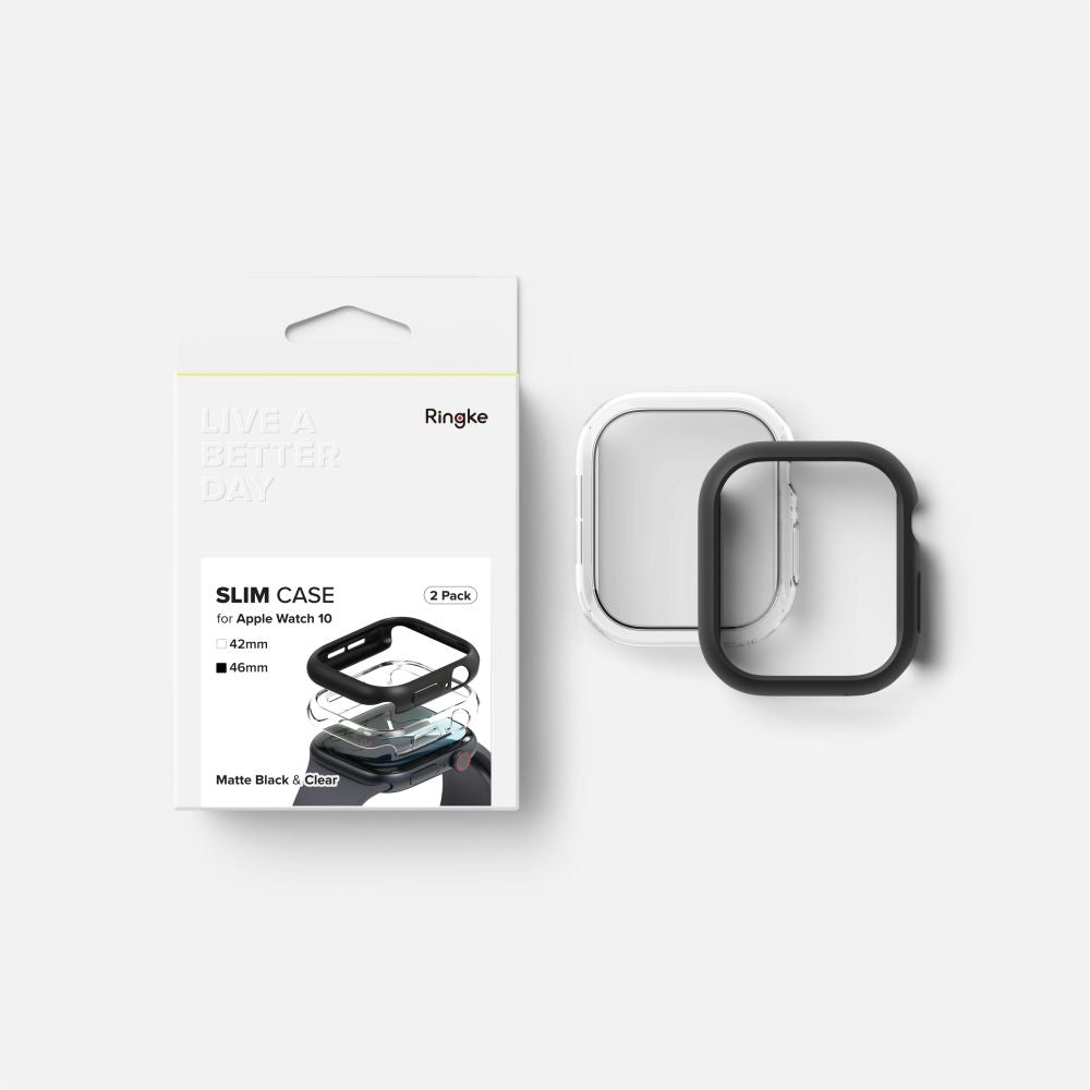 Ringke Θήκη Apple Watch 10/11 - 46mm Slim - 2 Τεμάχια - Διάφανη - Matte Black
