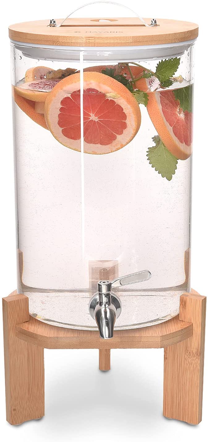 Navaris Glass Beverage Drink Dispenser Γυάλινος Διανεμητής Ποτού με Ξύλινη Βάση - 7L - Clear - 46785.03