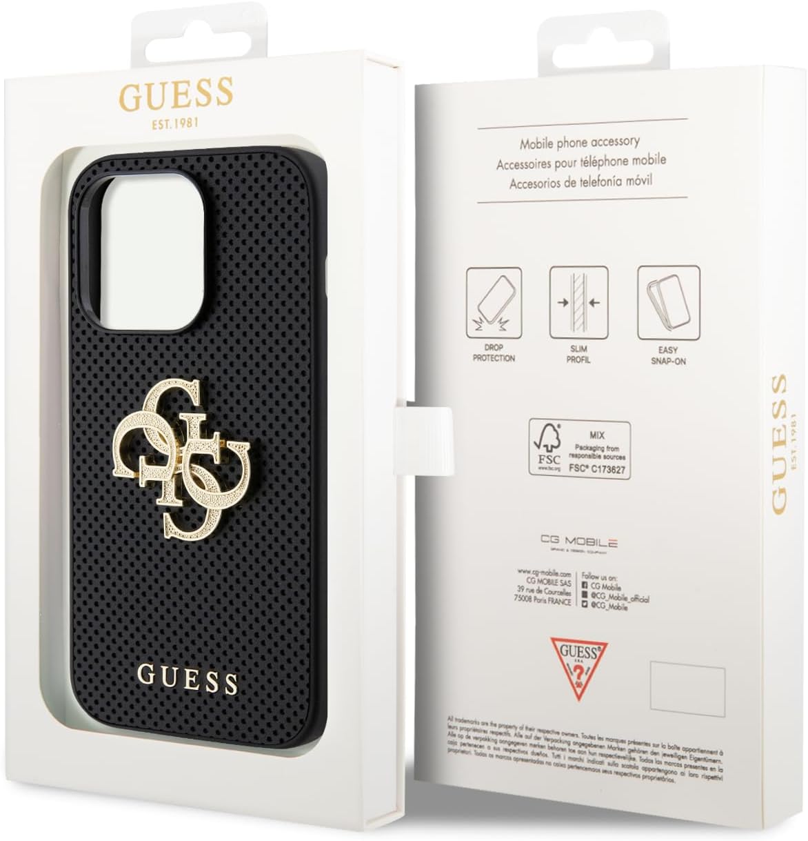 Guess iPhone 15 Leather Perforated 4G Glitter Θήκη με Επένδυση Συνθετικού Δέρματος - Black - GUHCP15SPSP4LGK