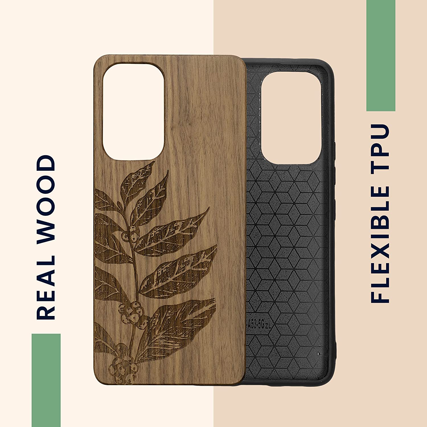 KW Samsung Galaxy A53 5G Θήκη από Φυσικό Ξύλο Design Leaves and Berries - Dark Brown - 58317.07