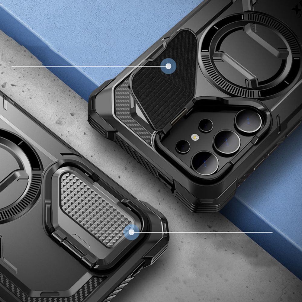 Supcase Samsung Galaxy S24 Ultra Armorbox Magsafe Σκληρή Θήκη με Προστασία Οθόνης και Κάλυμμα Κάμερας / Stand - Black