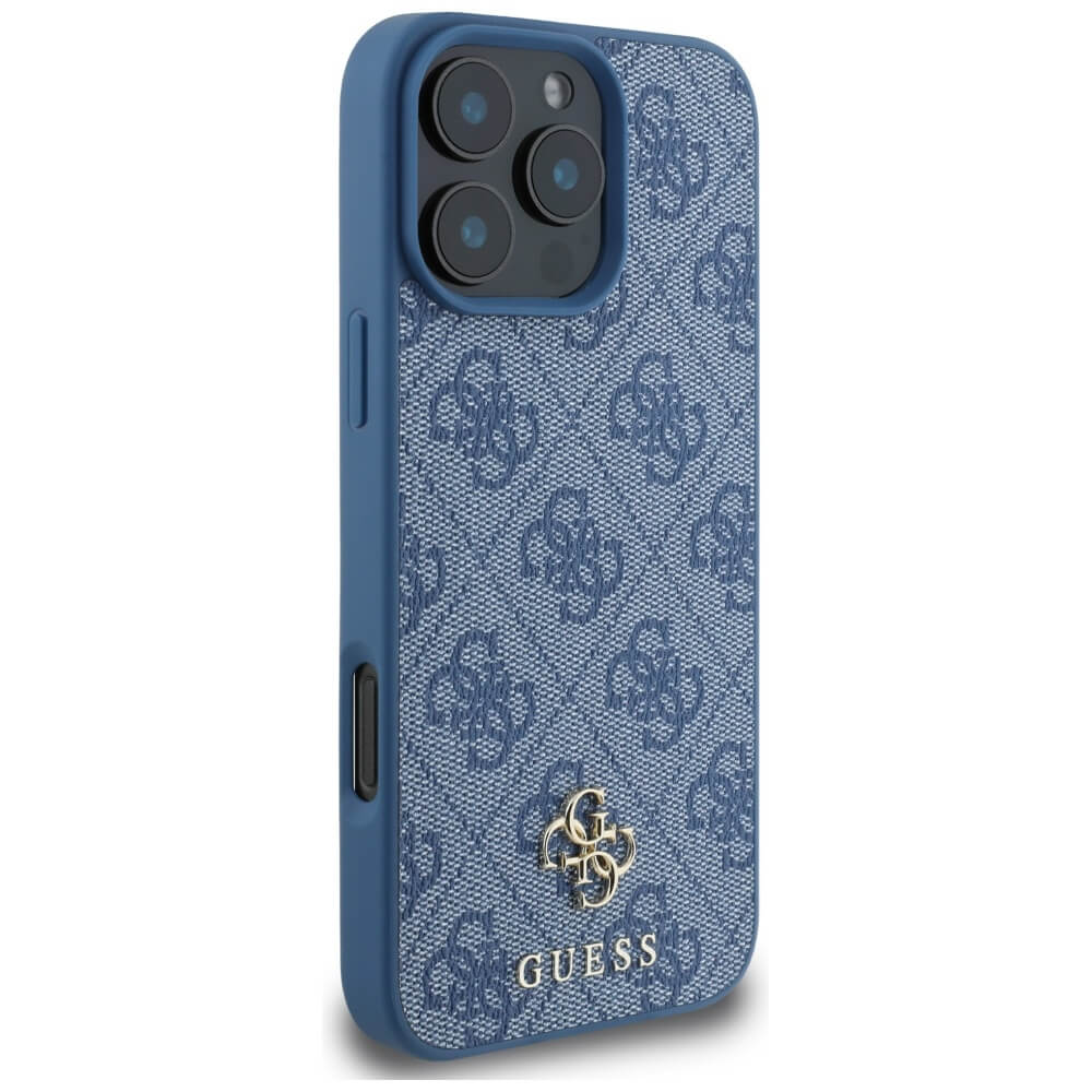 Guess iPhone 16 Pro - HC PU 4G Small 4G and Classic - MagSafe Σκληρή Θήκη με Επένδυση από Οικολογικό Δέρμα - Blue - GUHMP16LP4SM4MB