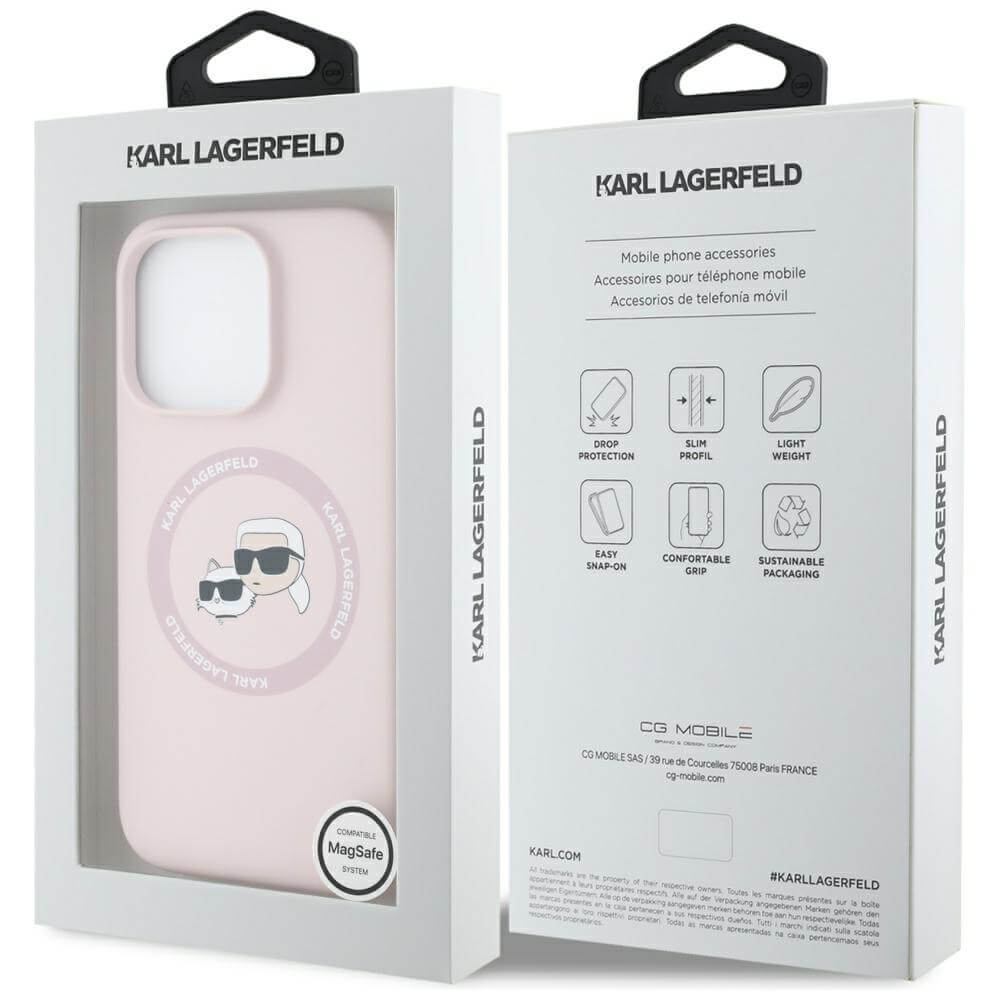 Karl Lagerfeld iPhone 16 Pro - Silicone Double Heads and Circle - Σκληρή Θήκη Σιλικόνης με MagSafe - Pink - KLHMP16LSKCHTCP
