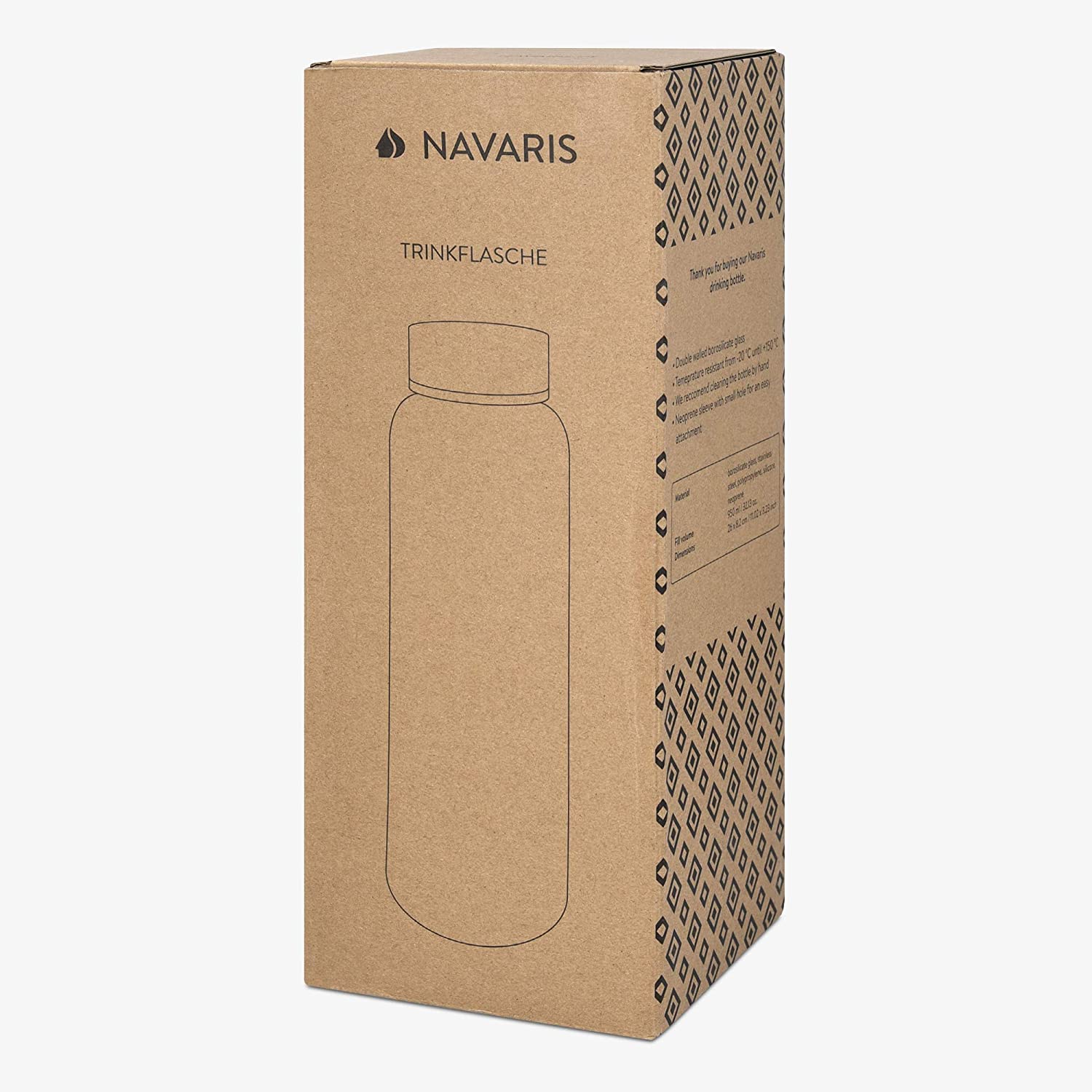 Navaris Γυάλινο Μπουκάλι Νερού Διπλού Τοιχώματος με Θήκη - 950ml - Grey - 53167.22