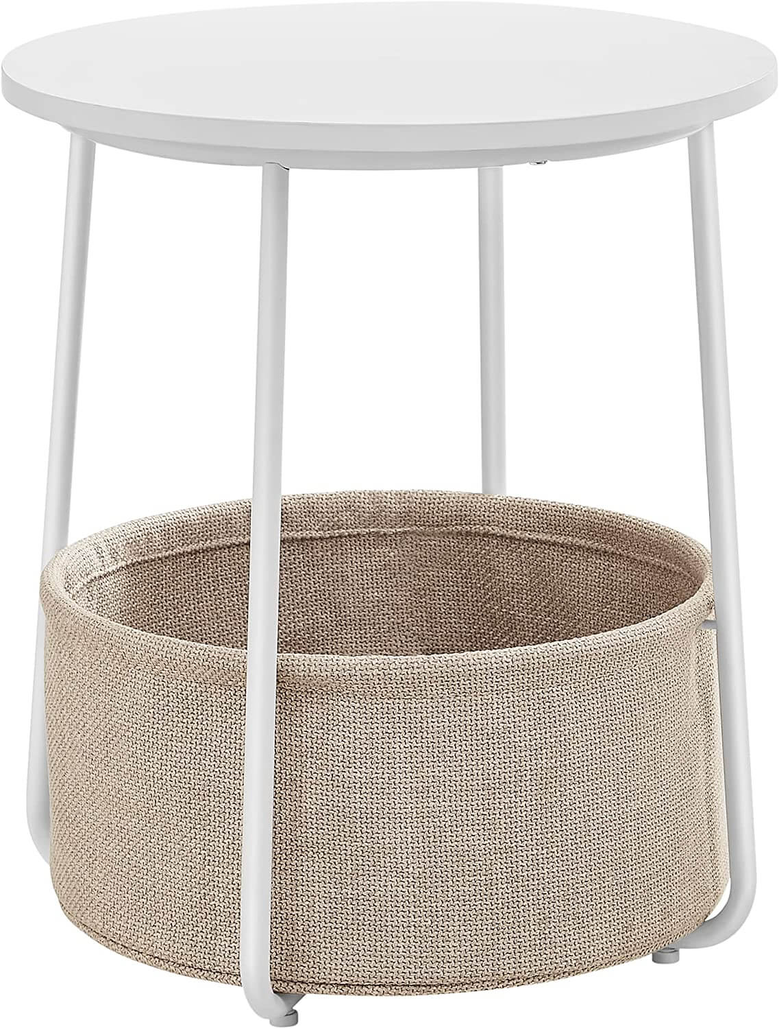 Vasagle Στρόγγυλο Βοηθητικό Τραπέζι με Υφασμάτινο Καλάθι Αποθήκευσης - White / Beige - LET223W10