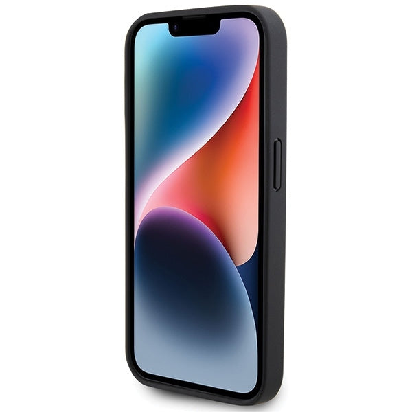 Karl Lagerfeld iPhone 15 Pro - Leather Monogram Hot Stamp Metal Logo Σκληρή Θήκη με Επένδυση Συνθετικού Δέρματος και Πλαίσιο Σιλικόνης - Black - KLHCP15PPKLPKLK