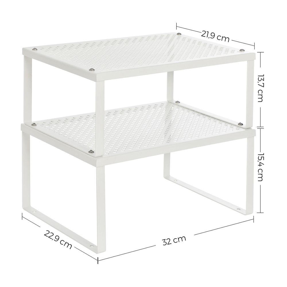 Songmics Σετ με 2 Μεταλλικά Ράφια για τον Πάγκο - White - KCS01WT