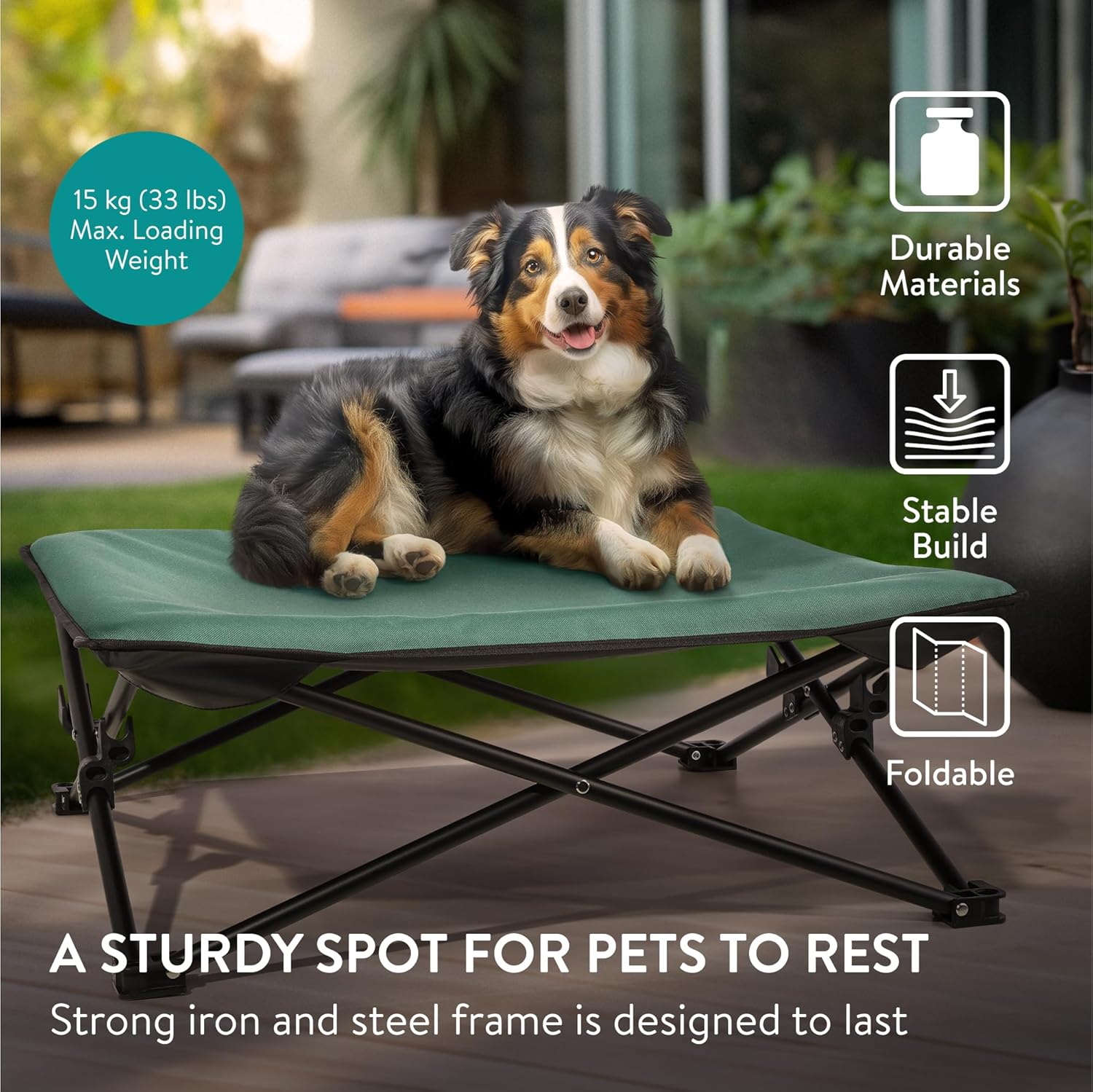 Navaris Ανυψωμένο Κρεβάτι για Μεσαίους Σκύλους με Τσάντα Μεταφοράς - Κατάλληλο για Σκύλους έως 15kg - Green