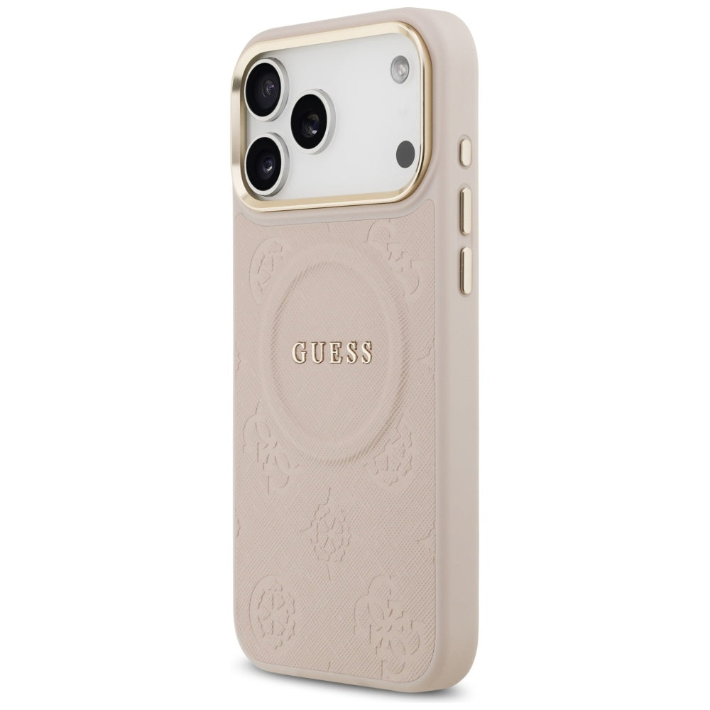 Guess iPhone 17 Pro Max - Peony Hot Stamp MagSafe - Σκληρή Θήκη με Επένδυση Συνθετικού Δέρματος - Pink - GUHMP17XPSAMSECP