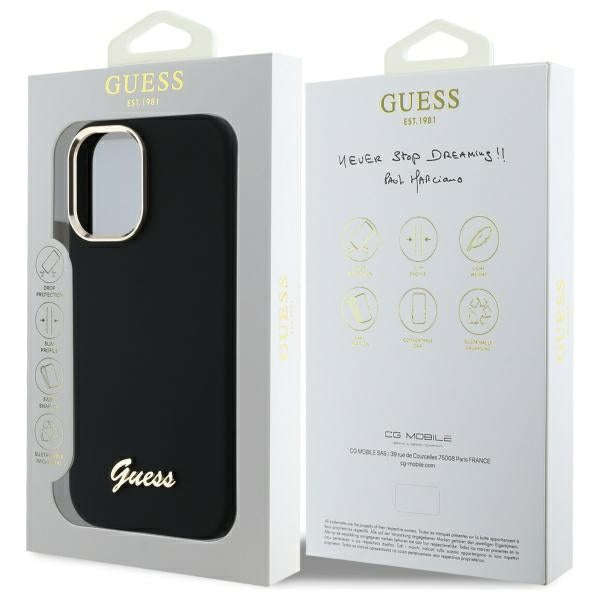 Guess iPhone 16 - Silicone Script Metal Logo and Frame - Σκληρή Θήκη με Πλαίσιο Σιλικόνης - Black - GUHCP16SSMBSLK