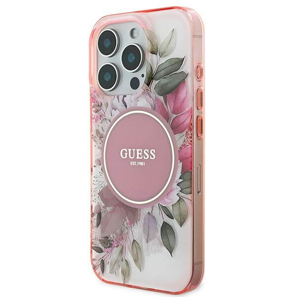 Guess iPhone 16 Pro Max - IML Flower and Tonal Circle MagSafe - Σκληρή Θήκη με Πλαίσιο Σιλικόνης - Pink - GUHMP16XHFWBDCEP