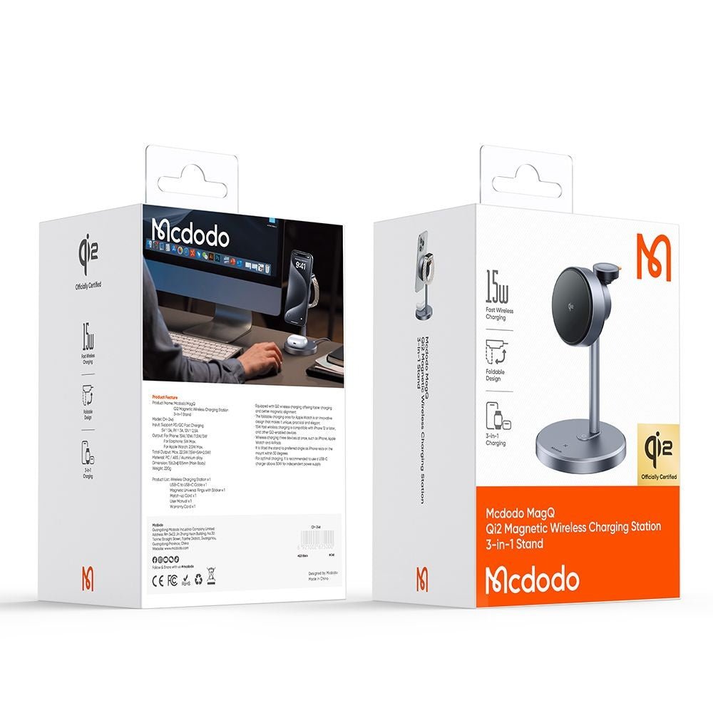 Mcdodo 3in1 Ασύρματος Μαγνητικός Φορτιστής MagSafe 22.5W Qi2 - Black Swan Series CH - 2462 - Black