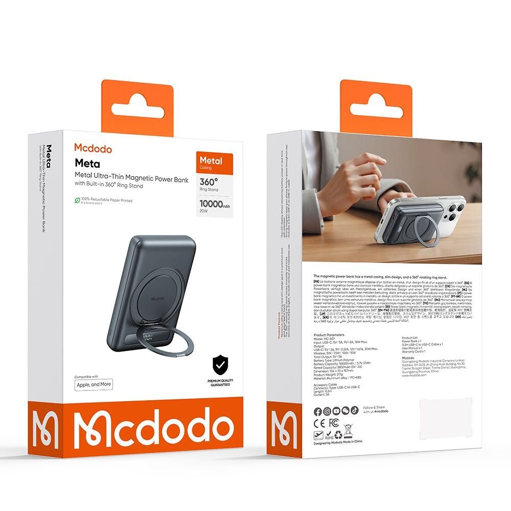 Mcdodo Ασύρματο MagSafe PowerBank 10000mAh 20W με Θύρα Type - C - Meta Series MC - 8371 - Dark Grey