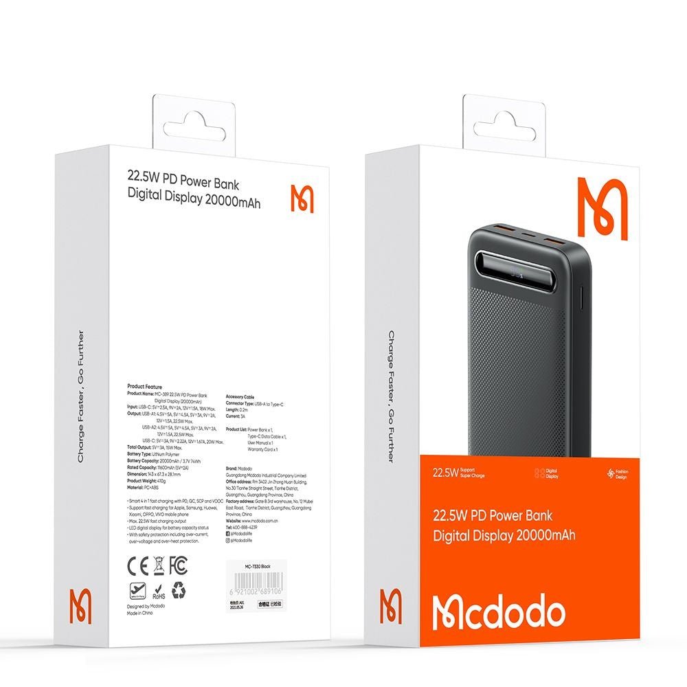 Mcdodo Ασύρματο MagSafe PowerBank 20000mAh 22.5W με 1 Θύρα Type - C και 2 Θύρες USB - Star Series MC - 3891 - Black