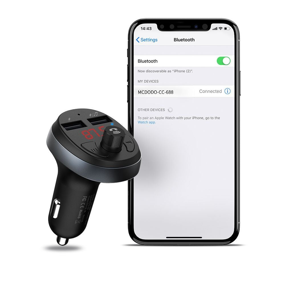 Mcdodo FM Transmitter για Αναπαραγωγή Μουσικής / Κλήσεις / Φόρτιση Κινητών στο Αυτοκίνητο - CC - 6880 - Black
