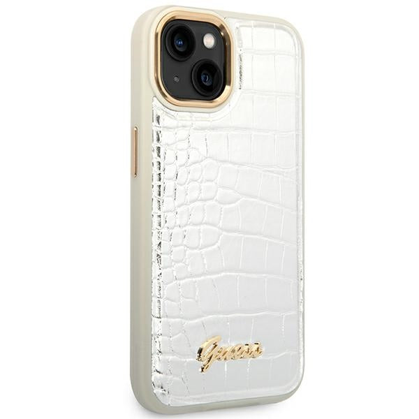 Guess iPhone 14 Croco Collection Θήκη με Επένδυση Συνθετικού Δέρματος - Silver - GUHCP14SHGCRHS
