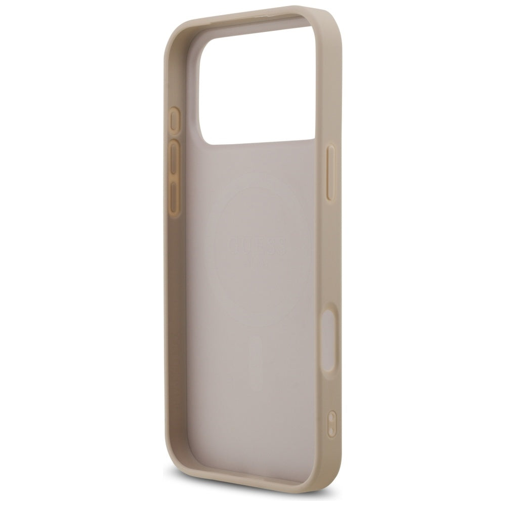 Guess iPhone 17 Pro Max - 4G Ring Classic Logo MagSafe - Σκληρή Θήκη με Πλαίσιο Σιλικόνης και Επένδυση Συνθετικού Δέρματος - Pink - GUHMP17XG4GFRP