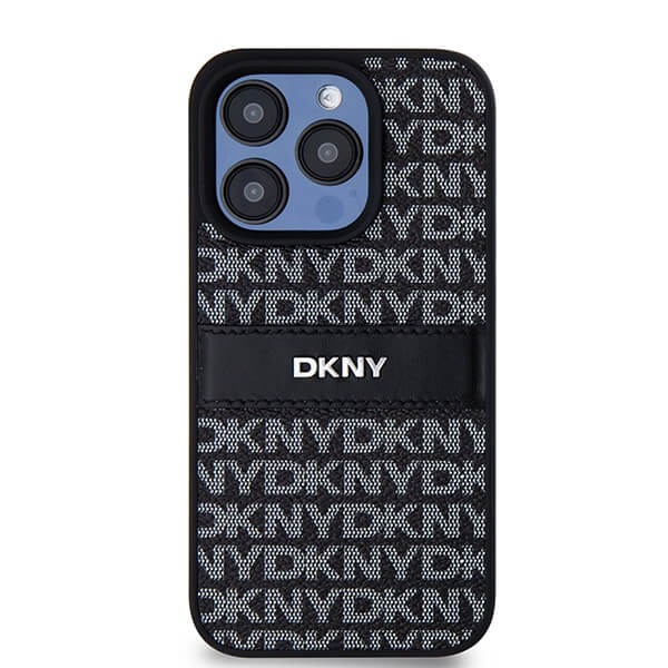 DKNY iPhone 15 Pro Max - Leather Mono Stripe and Metal Logo Σκληρή Θήκη με Επένδυση Συνθετικού Δέρματος - Black