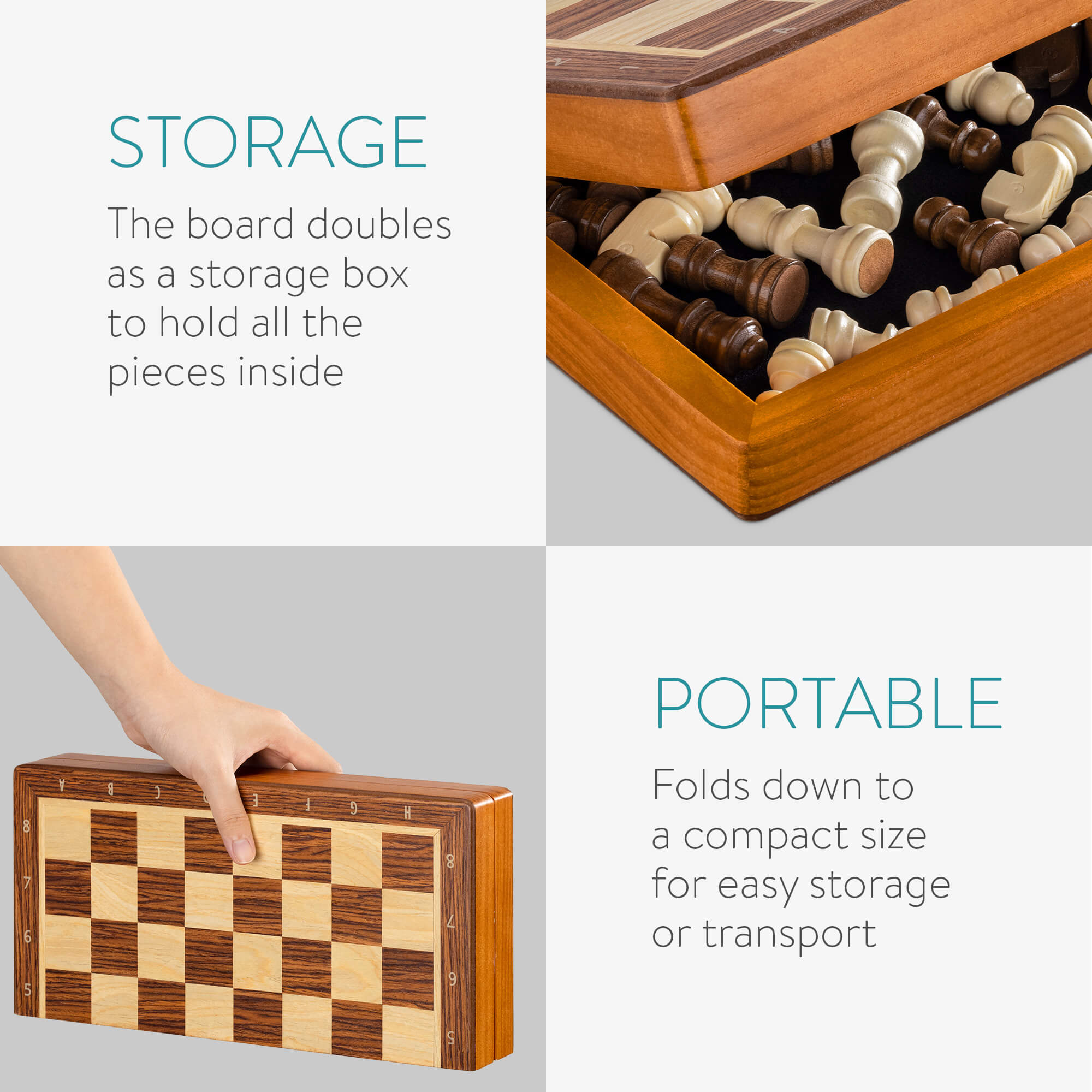 Navaris Επιτραπέζιο Ξύλινο Σκάκι με Πιόνια και Πούλια - Brown - 55260.01.05