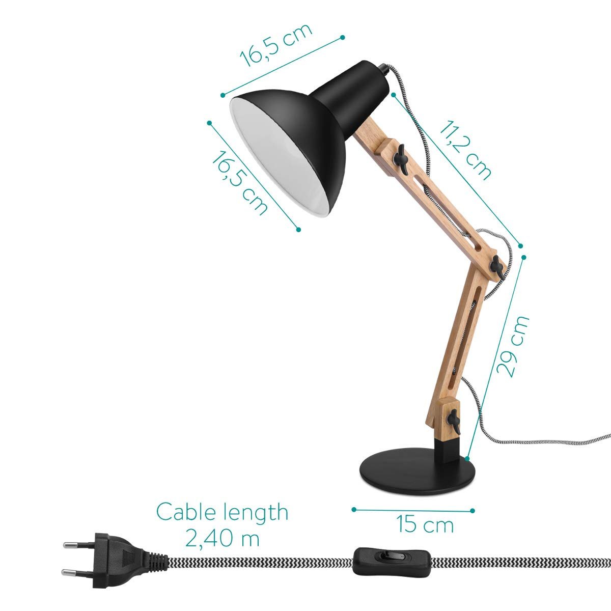 Navaris Wooden Desk Lamp Επιτραπέζιο Φωτιστικό από Ξύλο - Brown / Black - 49125.01