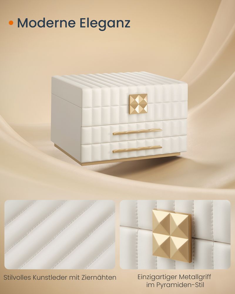 Songmics Home Anah Collection Κουτί Αποθήκευσης Κοσμημάτων με 3 Επίπεδα και Καθρέπτη - Cloud White - JBC183W01