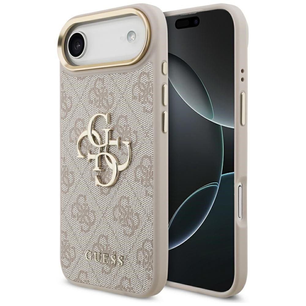 Guess iPhone Air - 4G Big 4G Classic Logo - Σκληρή Θήκη με Πλαίσιο Σιλικόνης και Επένδυση από Οικολογικό Δέρμα - Pink / Gold - GUHCP17M4GMGCPI