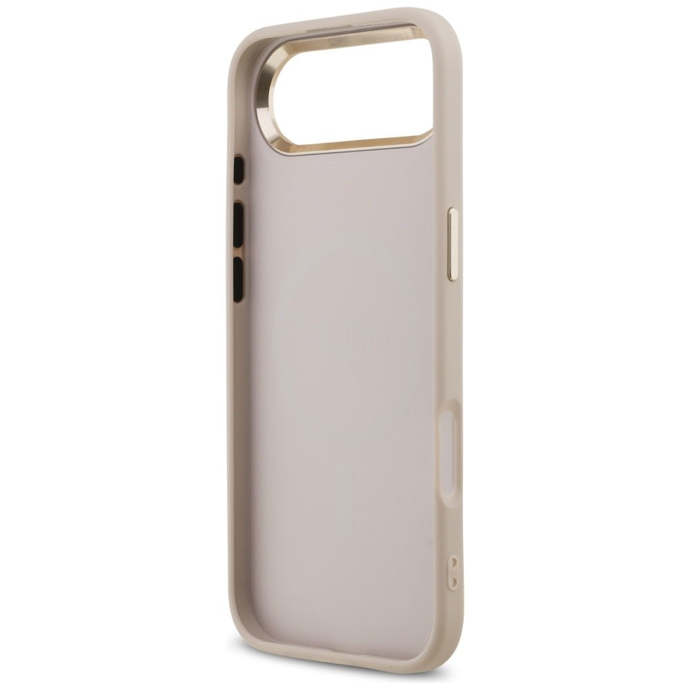 Guess iPhone Air - 4G Triangle Strass Logo MagSafe - Σκληρή Θήκη με Επένδυση Συνθετικού Δέρματος - Pink / Gold - GUHMP17MP4GTDGMP