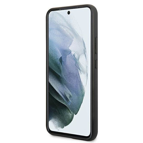 Mercedes Samsung Galaxy S22 Plus Stars Pattern Σκληρή Θήκη με Επένδυση Γνήσιου Δέρματος και Πλαίσιο Σιλικόνης - Black - MEHCS22MPSQBK