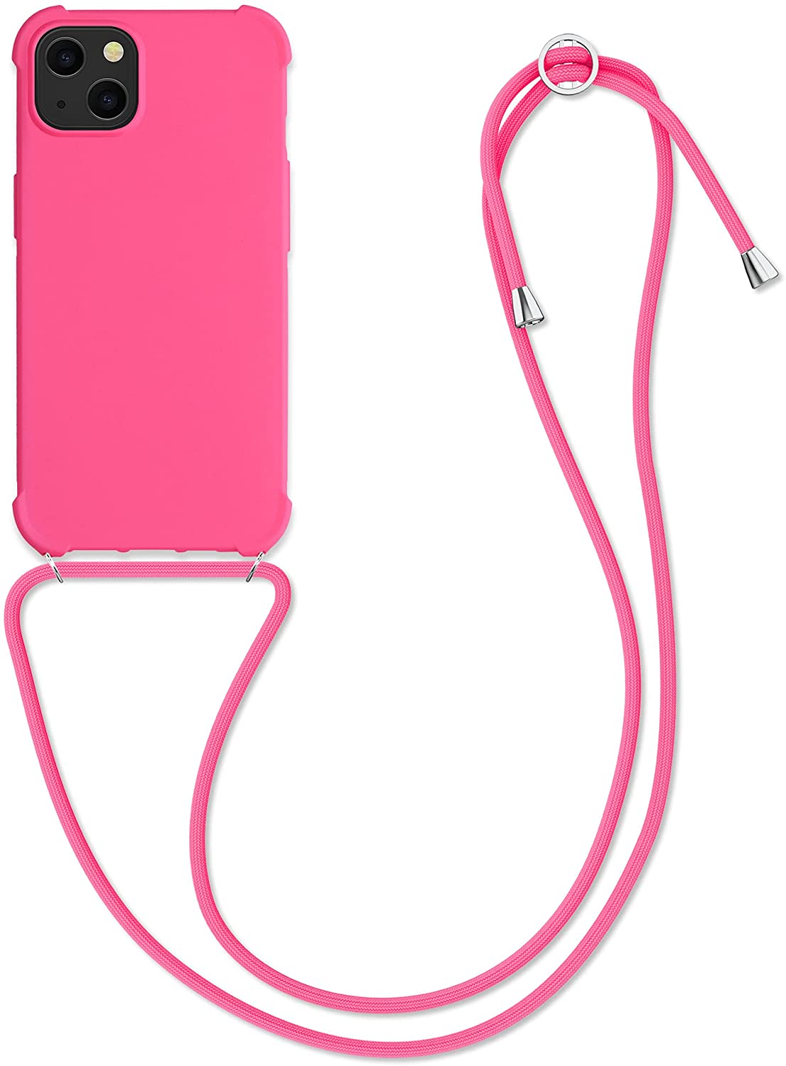 KW iPhone 13 Θήκη Σιλικόνης TPU με Λουράκι - Neon Pink - 55950.77
