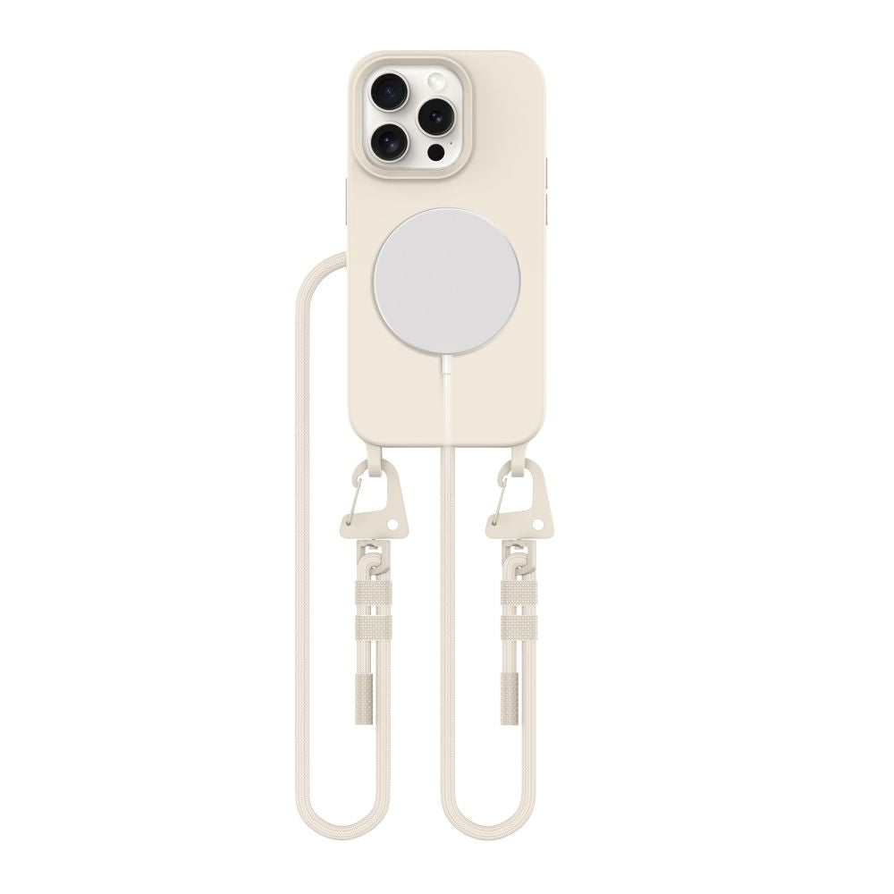 Tech-Protect iPhone 15 Pro MagNecklace - MagSafe Θήκη Σιλικόνης TPU με Pυθμιζόμενο Αποσπώμενο Κορδόνι - Cosmic Latte