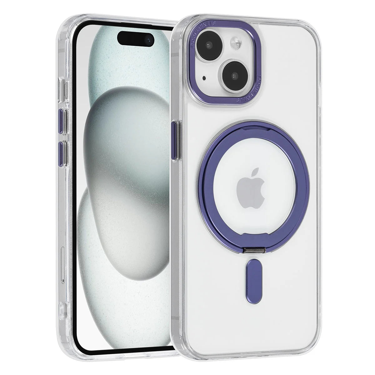 Tuniq iPhone 15 - Σκληρή MagSafe Θήκη με Περιστρεφόμενο Δαχτυλίδι Συγκράτησης - Διάφανη / Μοβ