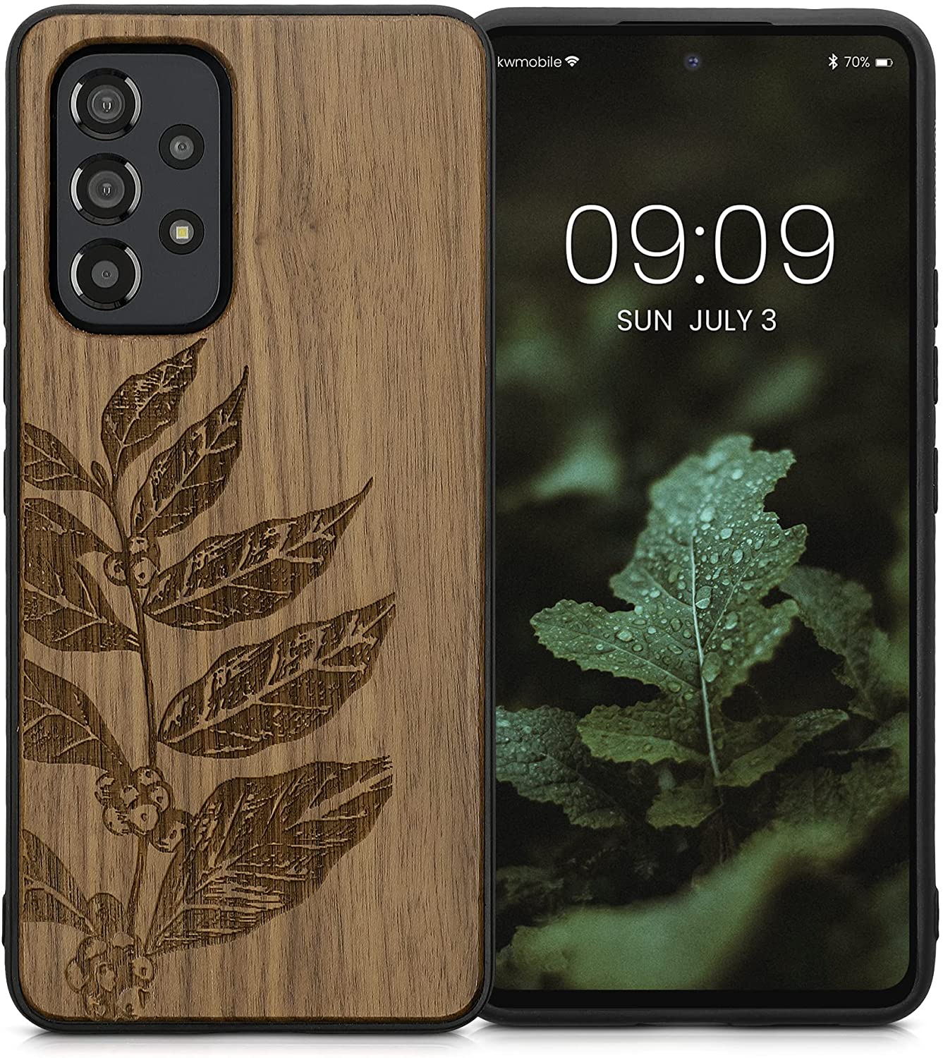 KW Samsung Galaxy A53 5G Θήκη από Φυσικό Ξύλο Design Leaves and Berries - Dark Brown - 58317.07