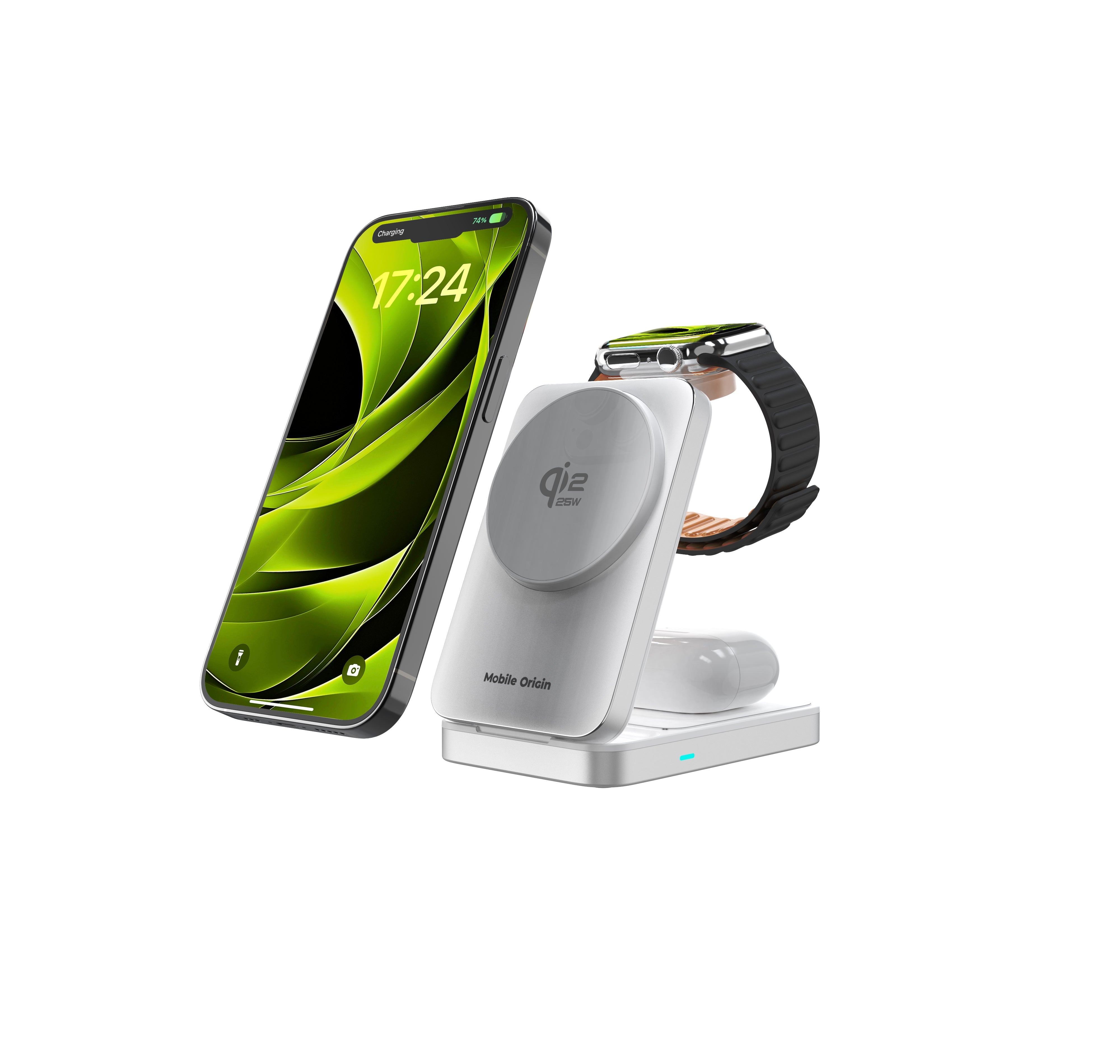 Mobile Origin - 3in1 Αναδιπλούμενος Ασύρματος MagSafe Qi2 Φορτιστής 25W - PW35 - Silver