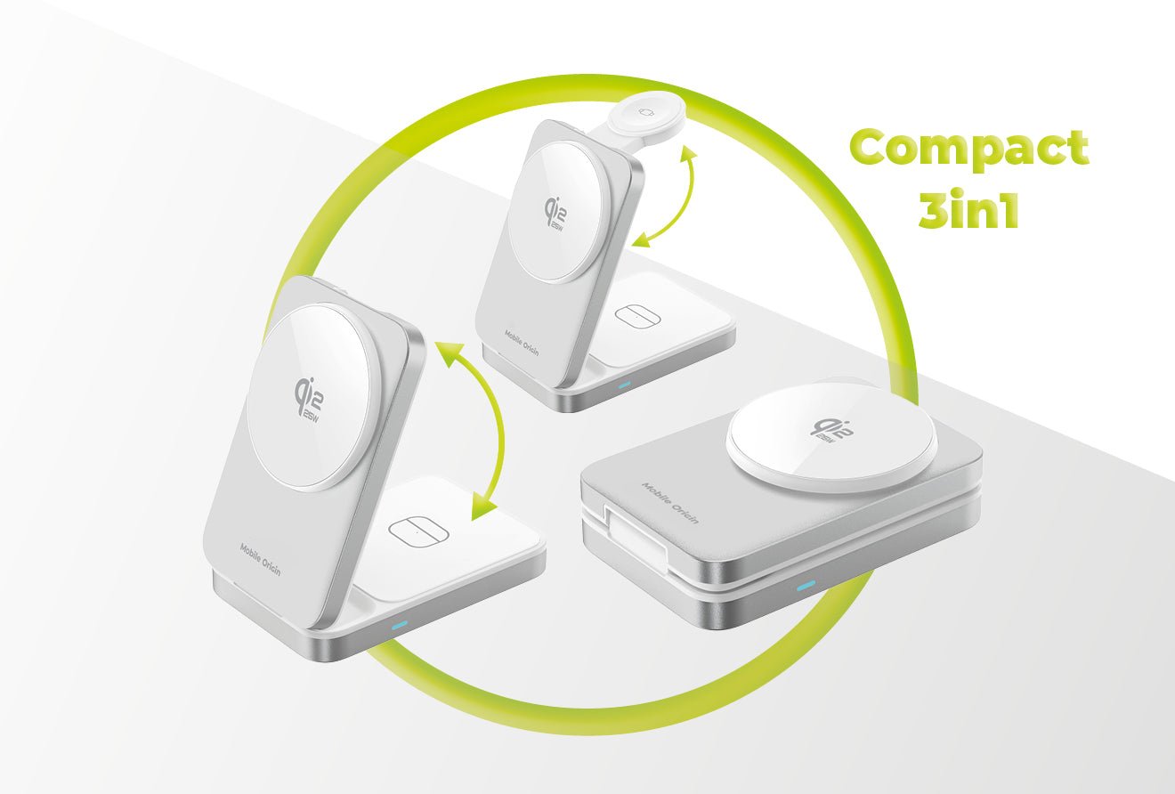 Mobile Origin - 3in1 Αναδιπλούμενος Ασύρματος MagSafe Qi2 Φορτιστής 25W - PW35 - Silver