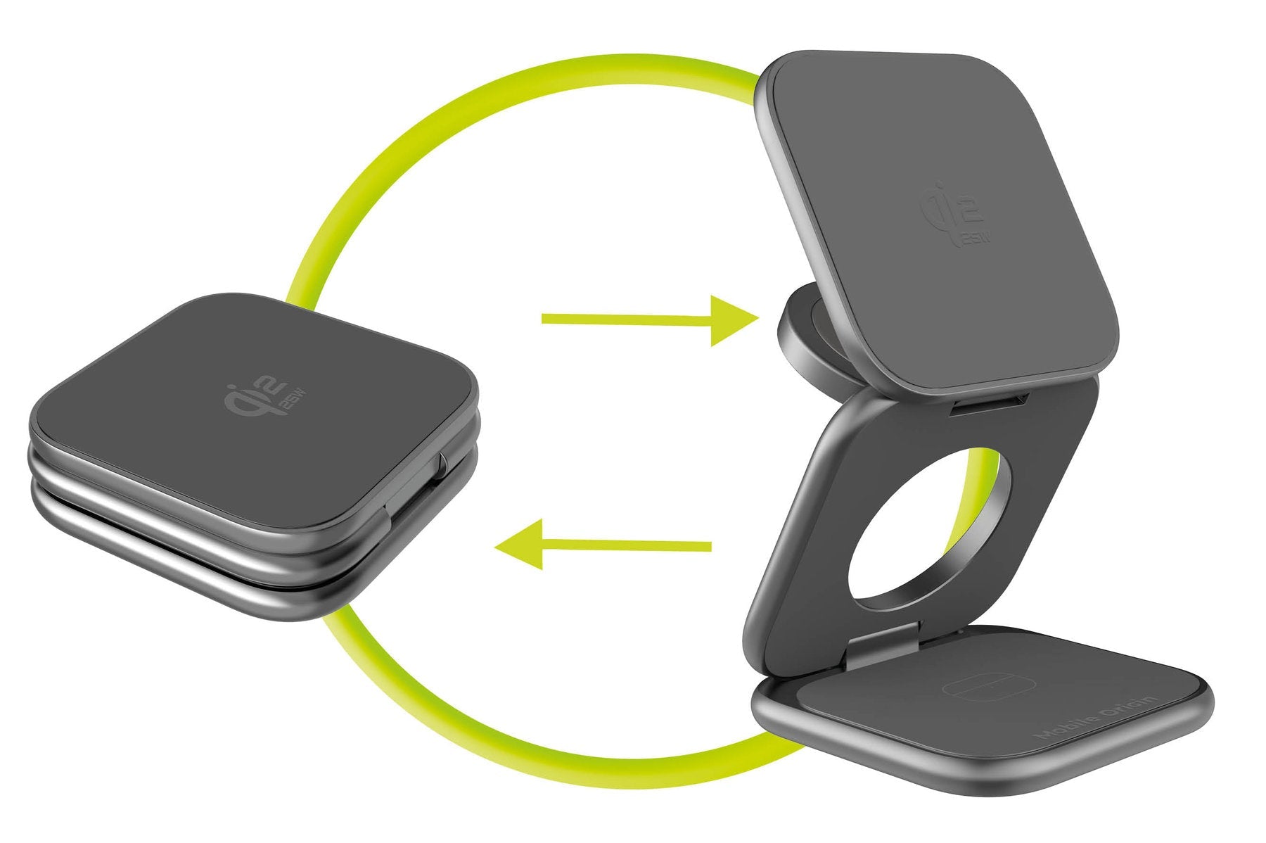 Mobile Origin - 3in1 Αναδιπλούμενος Ασύρματος MagSafe Qi2 Φορτιστής 25W - PW36 - Space Grey