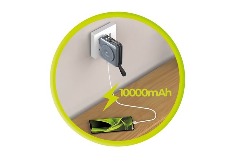 Mobile Origin - 3in1 Ασύρματο MagSafe PowerBank 10.000mAh και Φορτιστής Ταξιδίου με Ενσωματωμένα Καλώδια Lightning και Type - C και Εναλλάξιμα Βύσματα - Grey